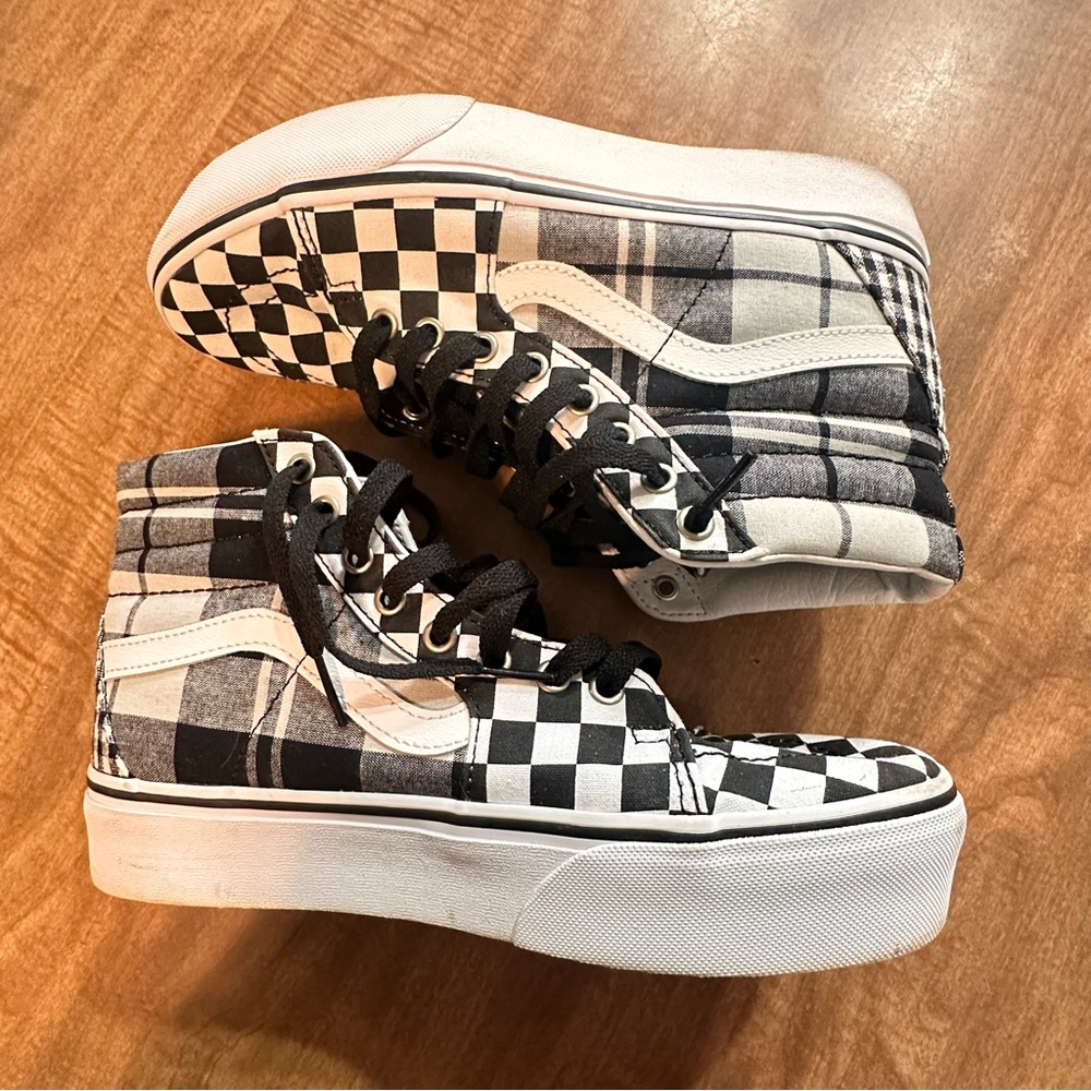 Vans Sk8-Hi Platform Patchwork Checkerboard Plaid Sneakers Women’s 8.5 Men’s 7